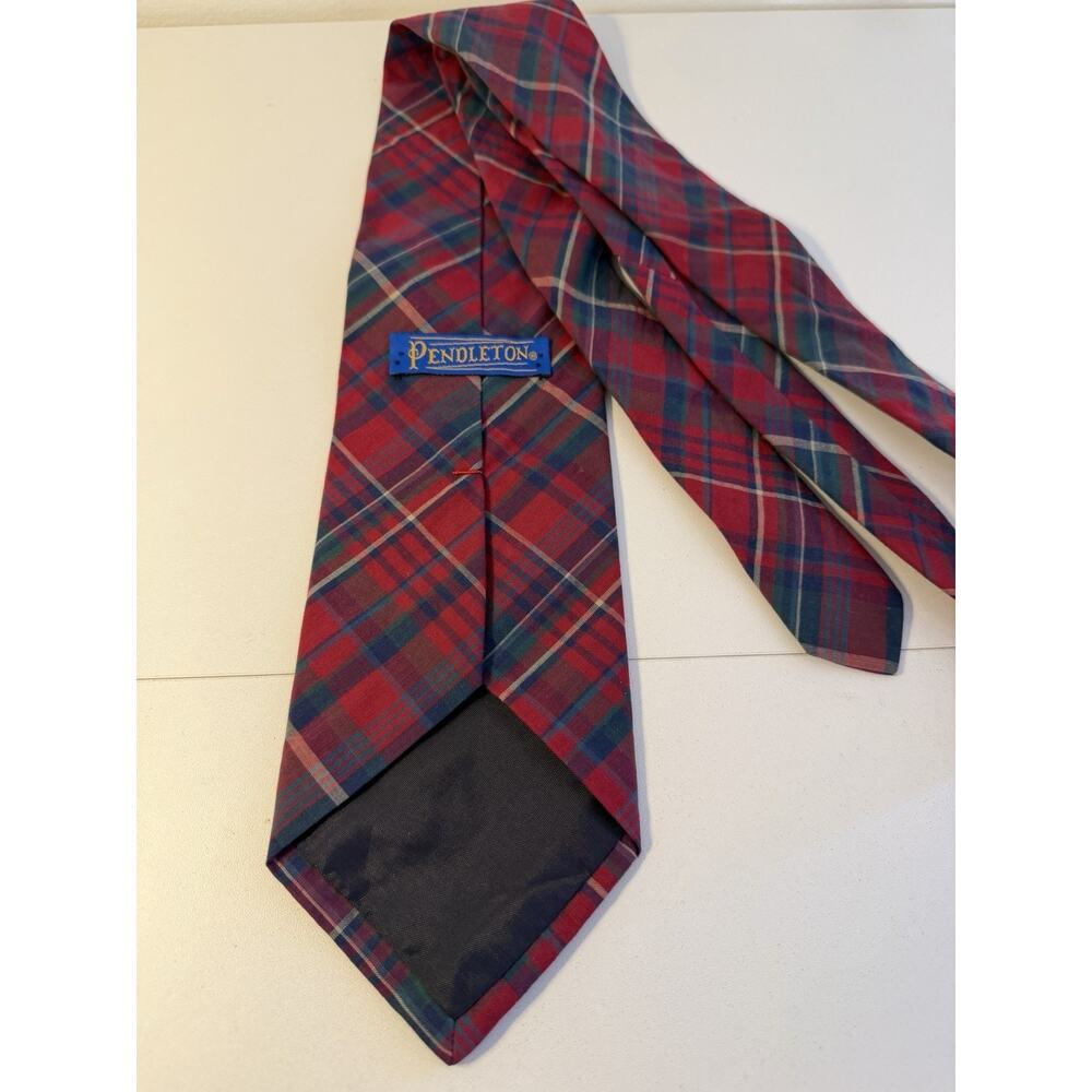 VTG Pendleton Classic Necktie Red Blue Plaid Tartan Men’s Vintage USA Neck Tie - Picture 6 of 6